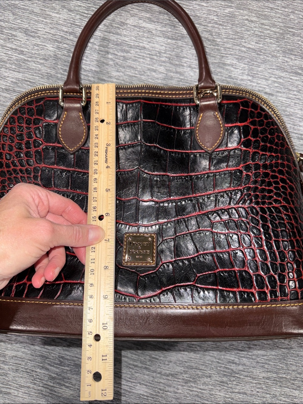 Dooney & Bourke Black and Red Croc-Embossed Dome Satchel - Picture 15 of 15
